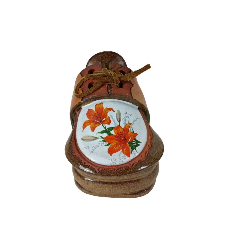 The Clay Cobbler Shoe Clog Pottery Flower Pot Floral Glazed Vtg. - Picture 2 of 6